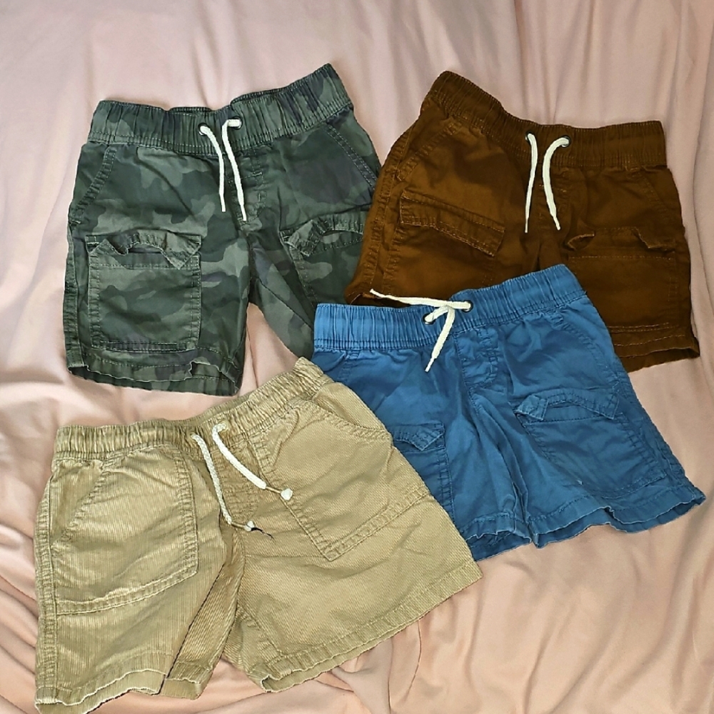 Kids Casual Shorts Set of 4 - Green, Brown, Blue, Tan (Cat & Jack Size XS 4/5)